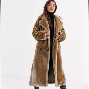 ASOS Curve Faux Fur Maxi Coat in Camel Brown